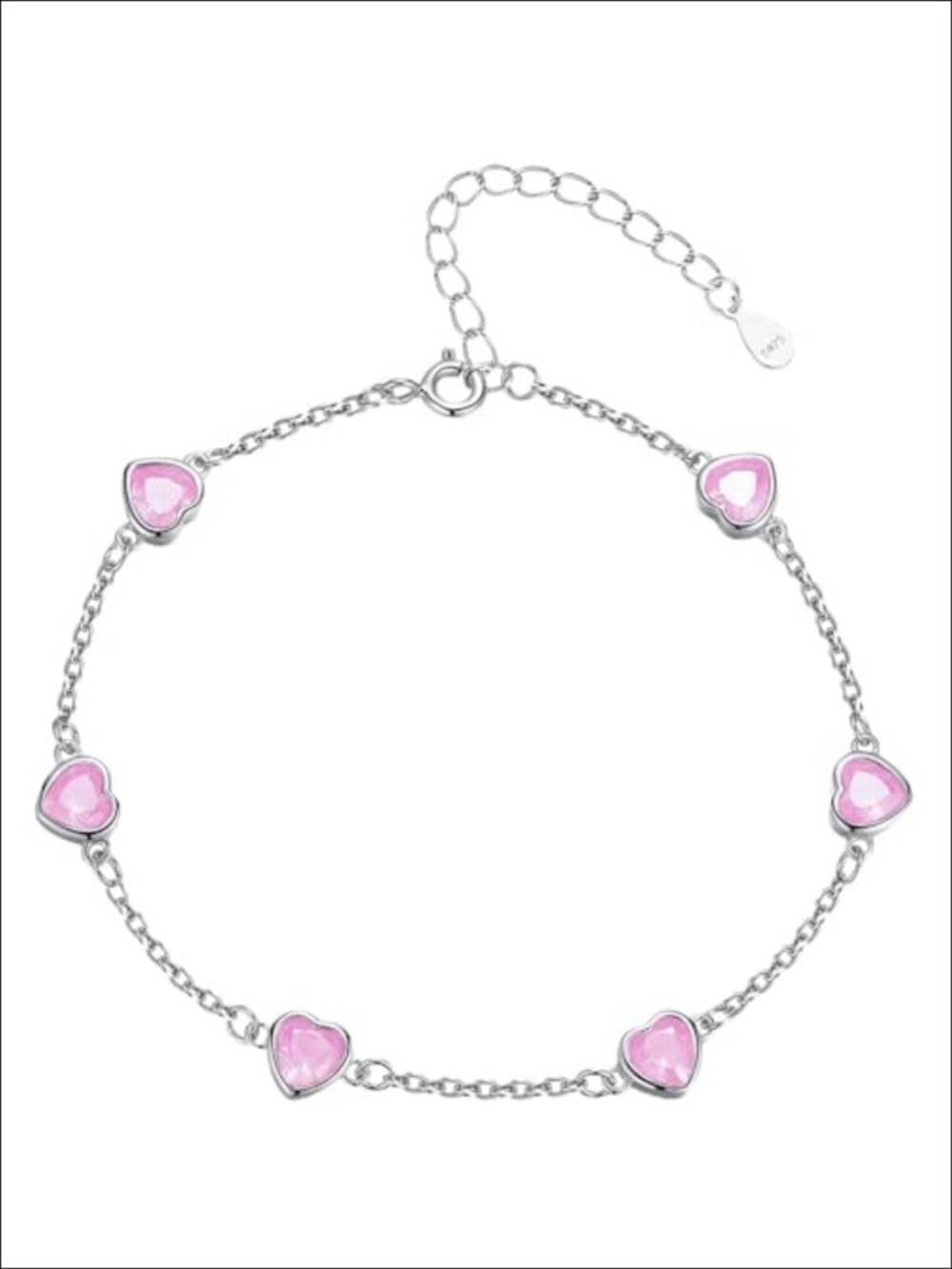 925 Sterling Silver Diamond Heart Birthstone Bracelet Adjustable Chain